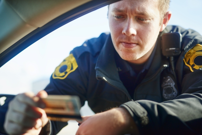 Man, check and traffic officer with license for checkpoint, security and crime investigation or fine.